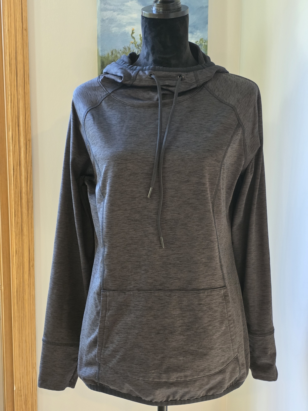Reebok Women's Charcoal Gray Hooded Pullover Sweatshirt- Size Large